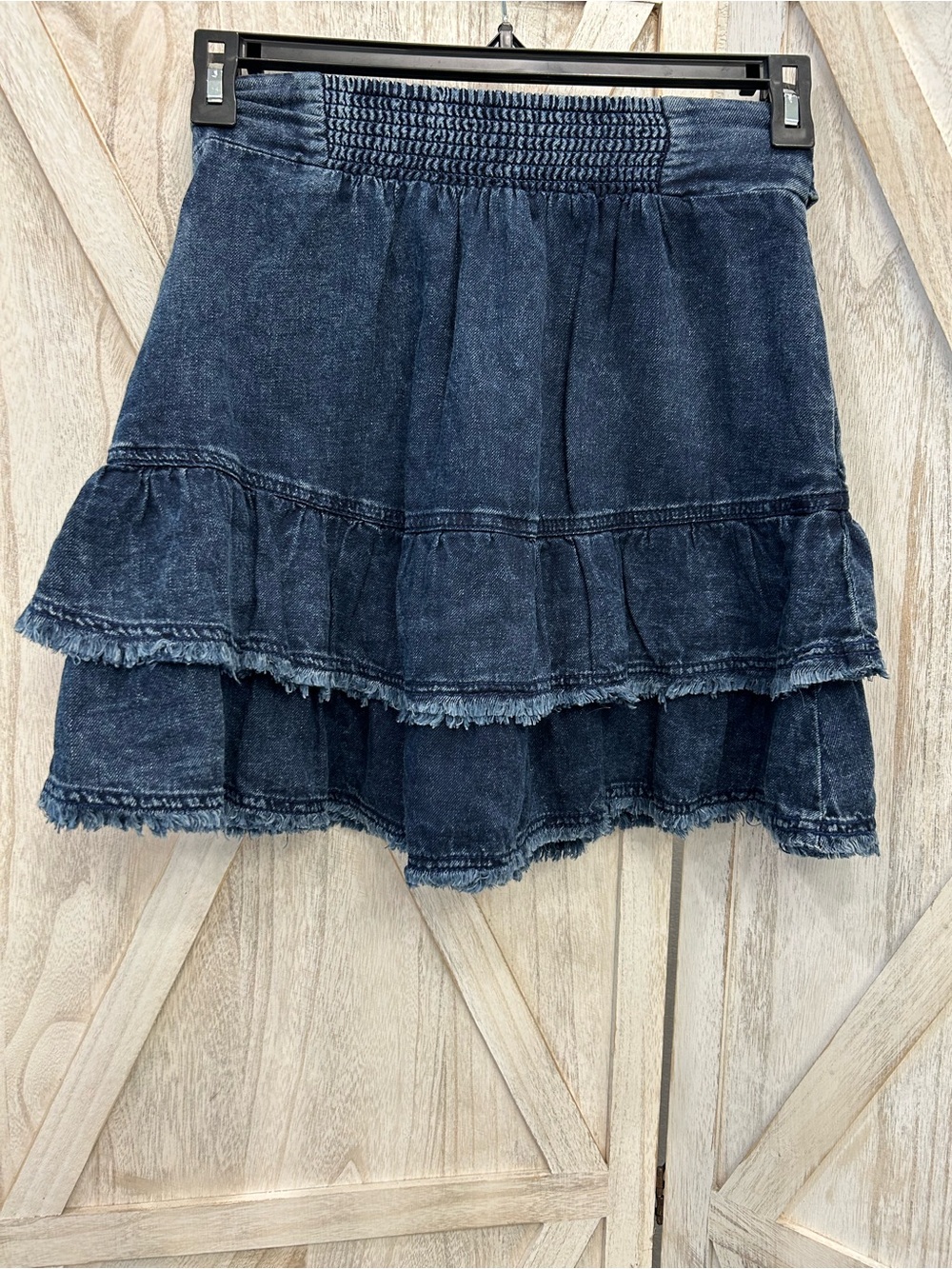 Anthropologie Pilcro Dark Blue Denim Tiered Skirt with Tie Waist - Picture 2 of 9